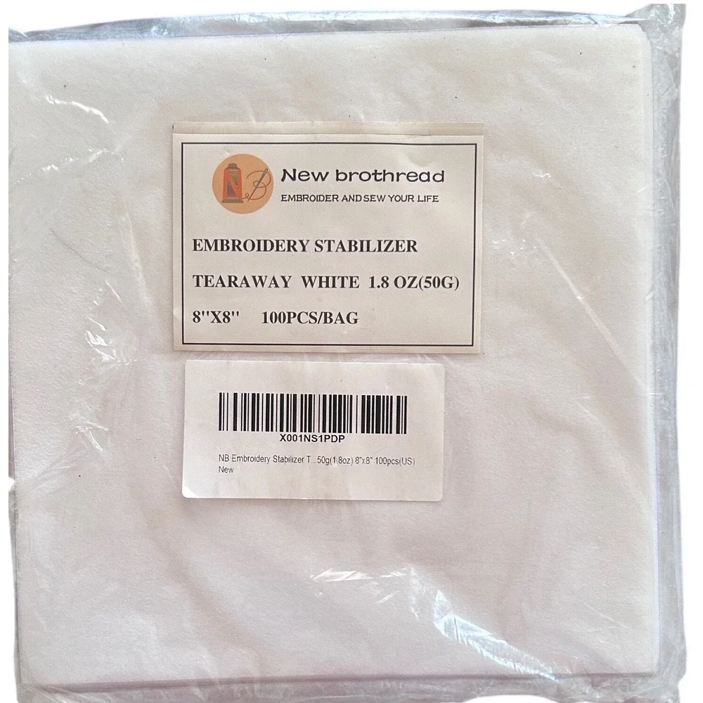 New Brothread Embroidery Stabilizer Tearaway 8x8 White New Crafting‎ Vintage